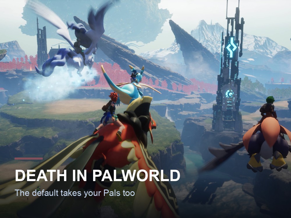 A pillar of light marking a death location in Palworld.