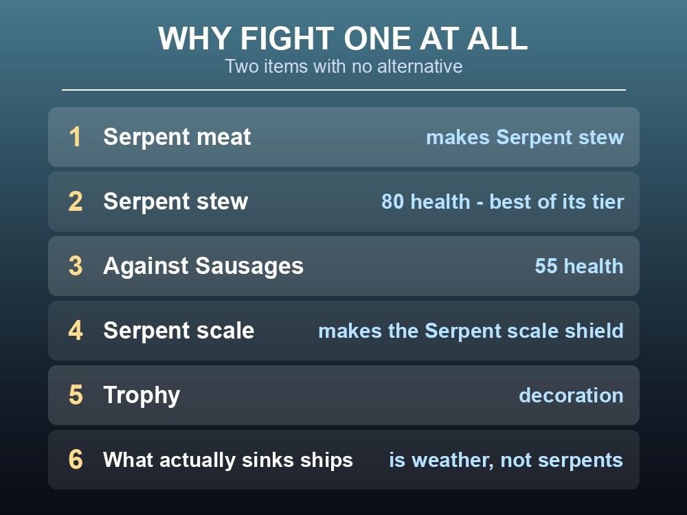 Card noting that the Serpent is Valheim's only ocean-spawning hostile.