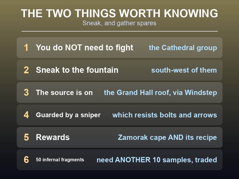 Card showing the Zamorak cape and infernal fragment rewards.