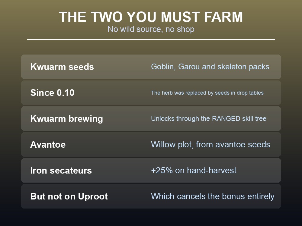 Card advising how to set up a Dragonwilds herb supply.