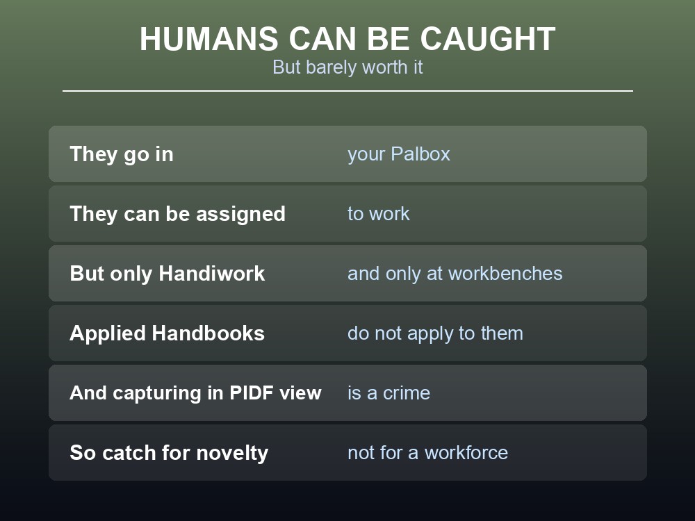 Card noting that Palworld humans can be captured and put to work.