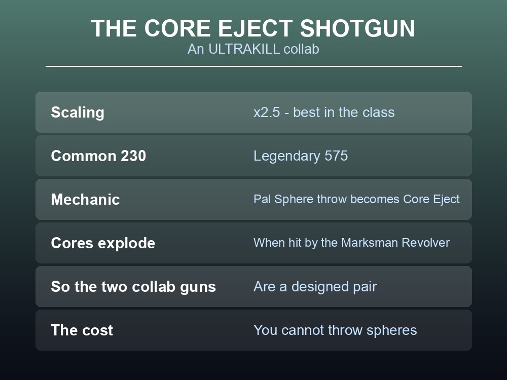 Card recommending which Palworld shotgun to craft at each stage.