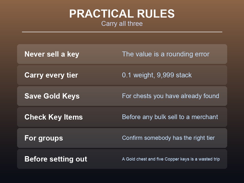 Card advising how to handle Palworld treasure keys.