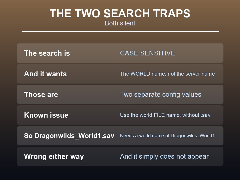 Card explaining how to search for a Dragonwilds dedicated server.