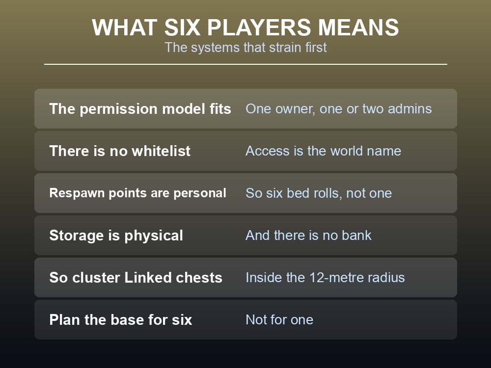 Card advising how to size a Dragonwilds server for a group.