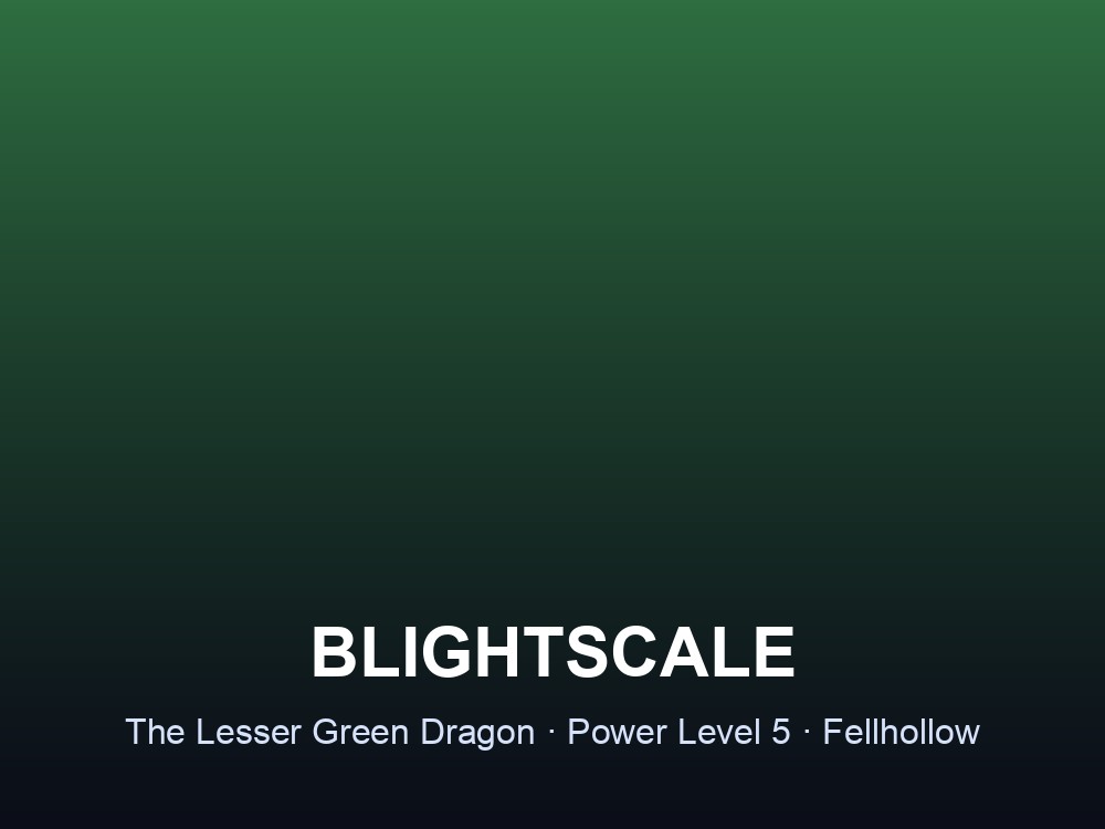 Card summarizing Blightscale's location, power level, and threat status.