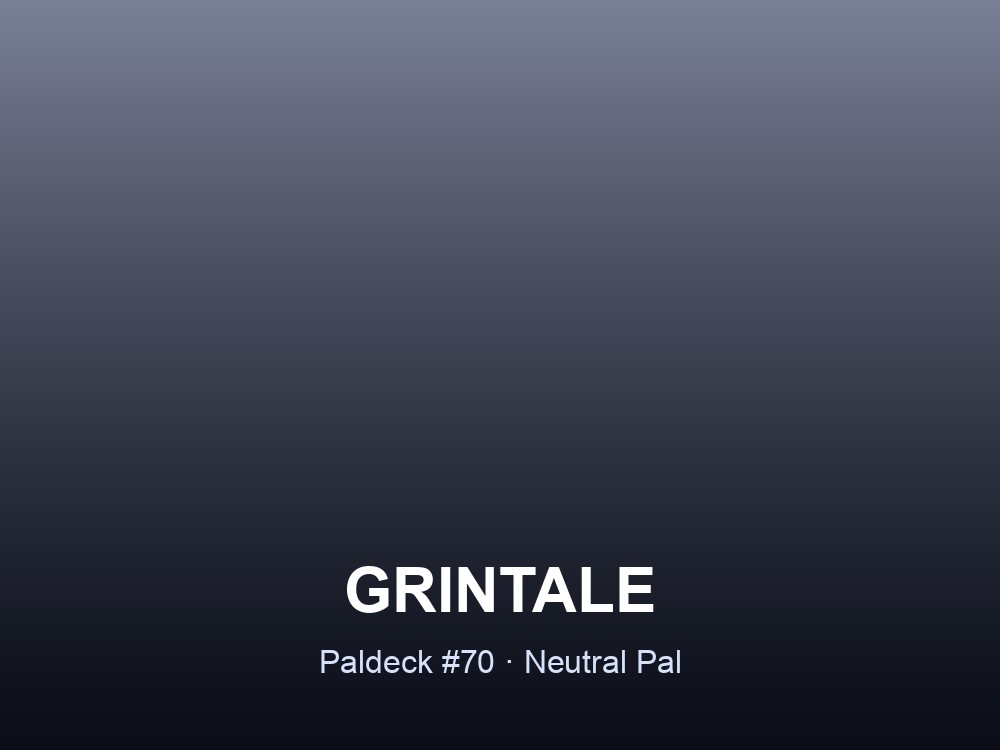 Grintale hero card, Paldeck #70, a Neutral-element Pal, against a gray-blue gradient.