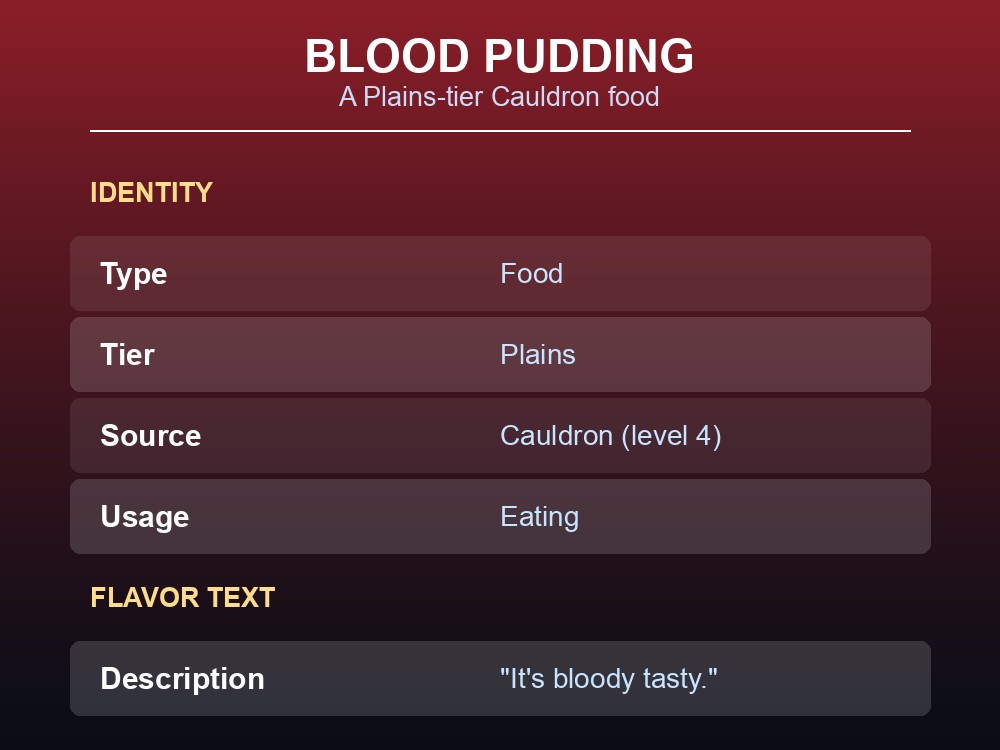 A bowl of Valheim's blood pudding food item.