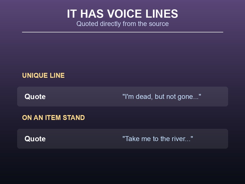 Card quoting the Grouper's two recorded lines of dialogue.