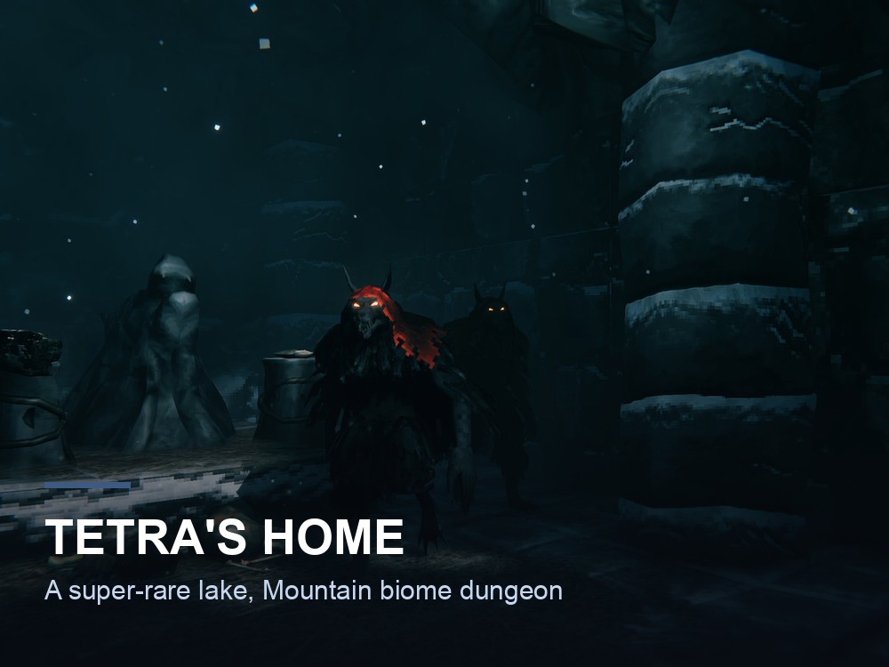 A dark, icy underground chamber in Valheim.