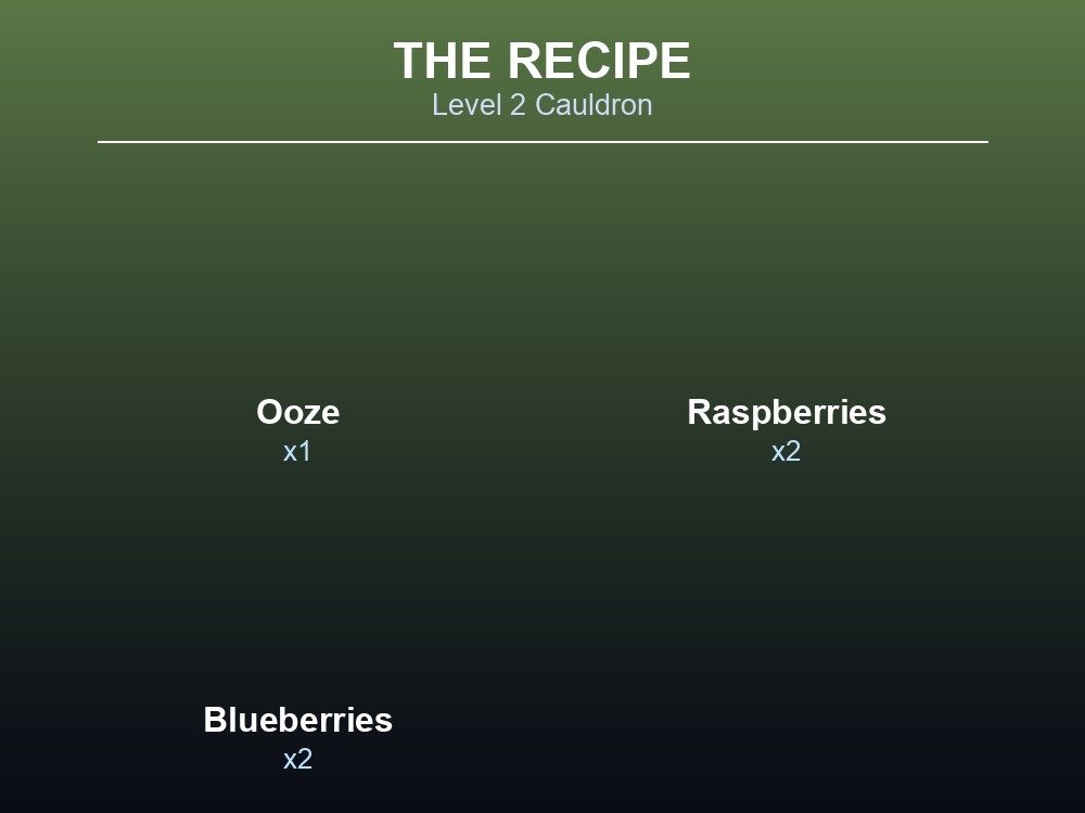Card showing the three ingredients required to cook Muckshake.