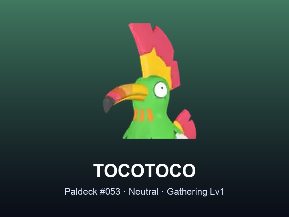 Tocotoco Paldeck entry