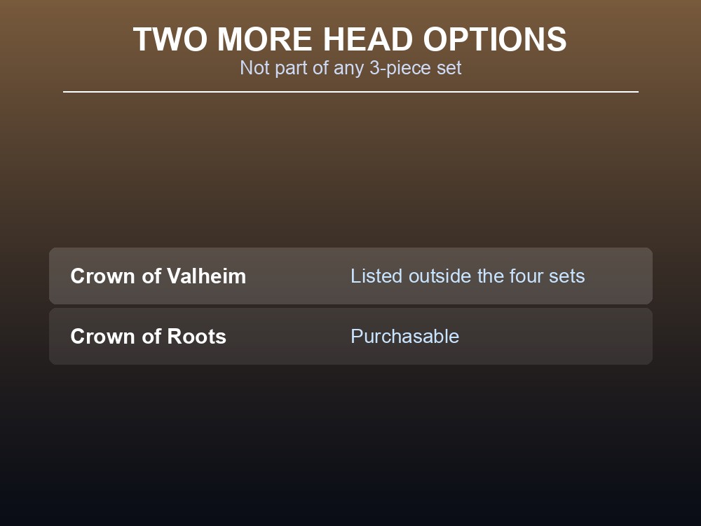 The two extra headpieces listed outside the four sets.