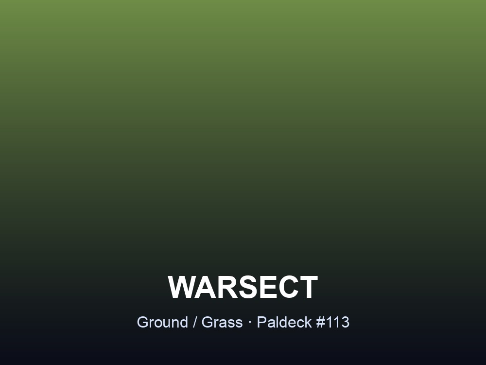 Warsect hero card showing its name and dual Ground/Grass typing against an earthy gradient.