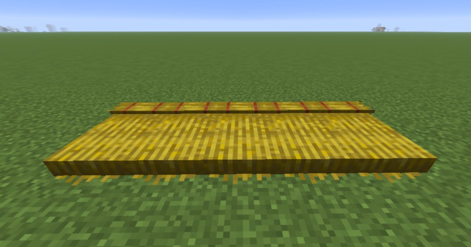 Straw beds lined up on grass