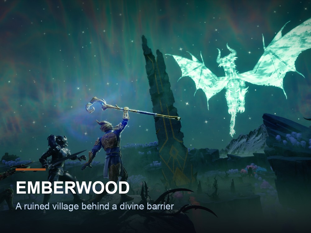 A ruined village overrun by withered enemies in Dragonwilds.