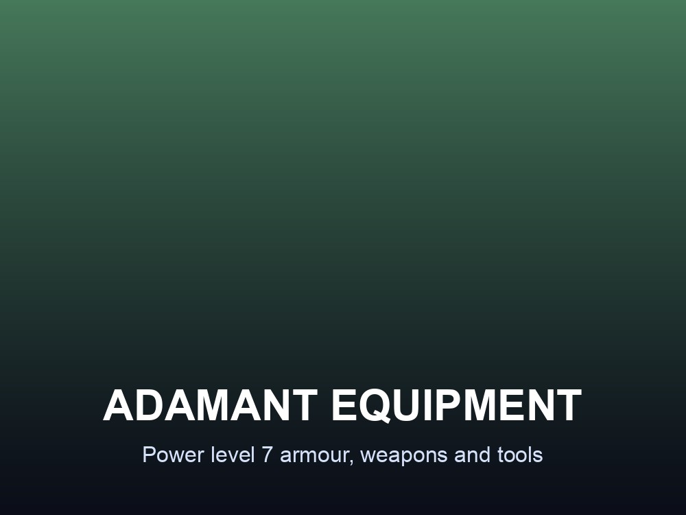 Adamant armour and weapons overview art