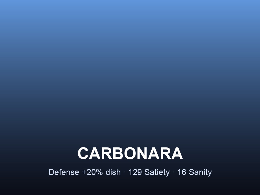 Carbonara, a Defense-buff dish cooked at a kitchen station