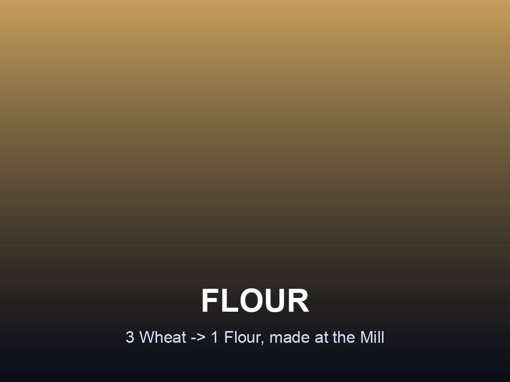 Flour crafting card showing the Wheat-to-Flour recipe at the Mill