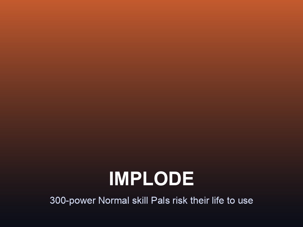 Implode skill icon card showing its power and cooldown stats