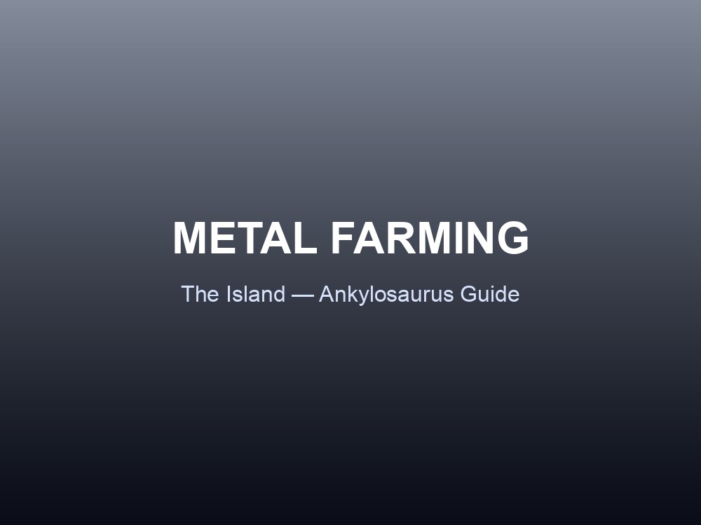 Branded card titled Metal Farming, The Island — Ankylosaurus Guide