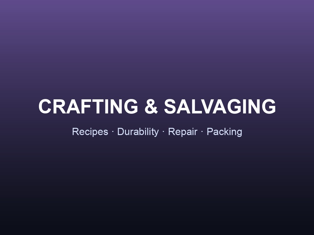 Hero card for Abiotic Factor's crafting, repair, and salvage loop.