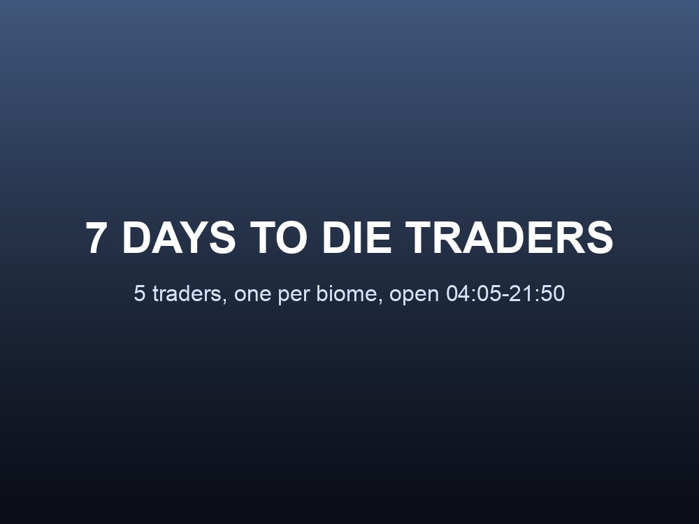 Overview card showing the five 7 Days to Die Traders and their role.