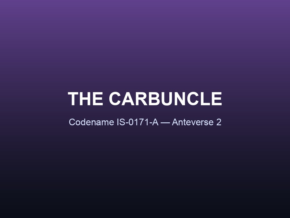 Carbuncle stat card showing its codename, origin, and head HP.