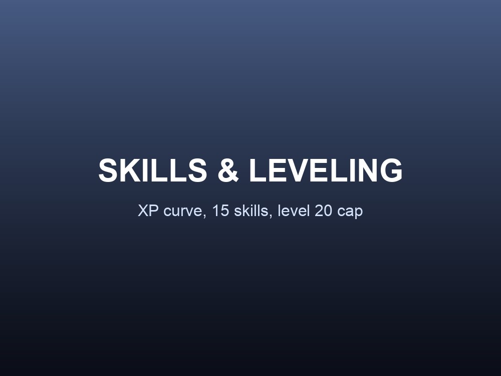 Branded card introducing Abiotic Factor's skill and leveling system.