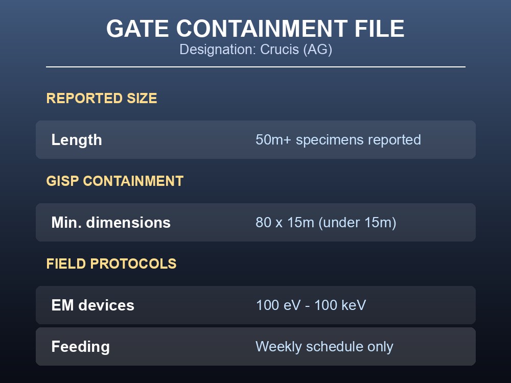 Card summarizing the Darkwater Beast's GATE Compendium containment protocols.