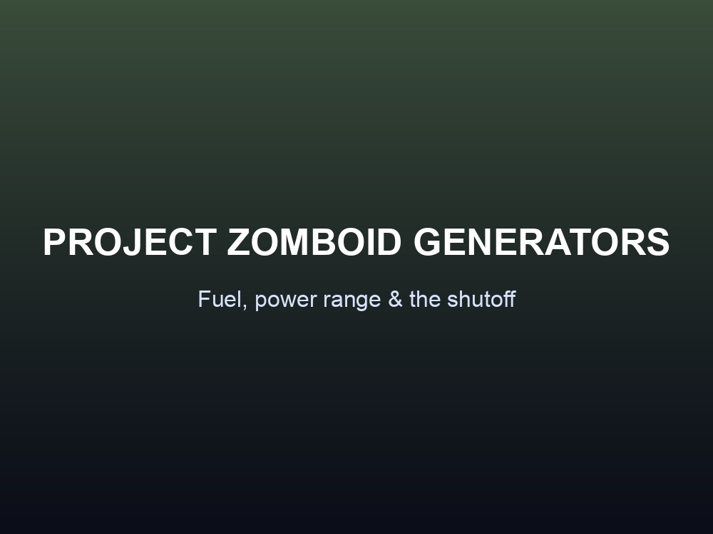 Four Project Zomboid generator variants on a dark data-card background