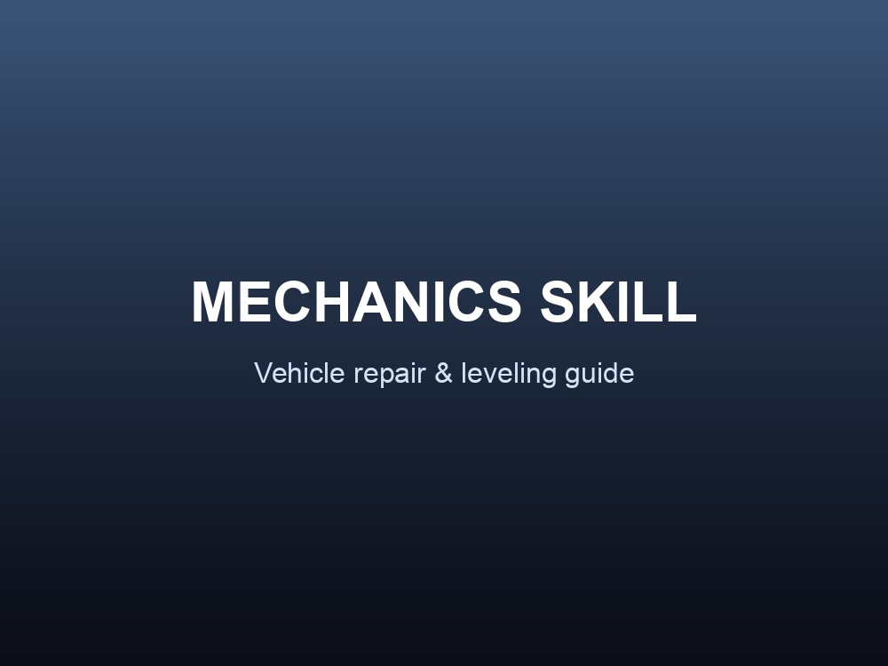 Mechanics skill icon and vehicle repair menu overview
