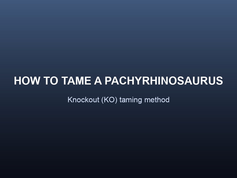 A Pachyrhinosaurus being knocked out for taming in ARK