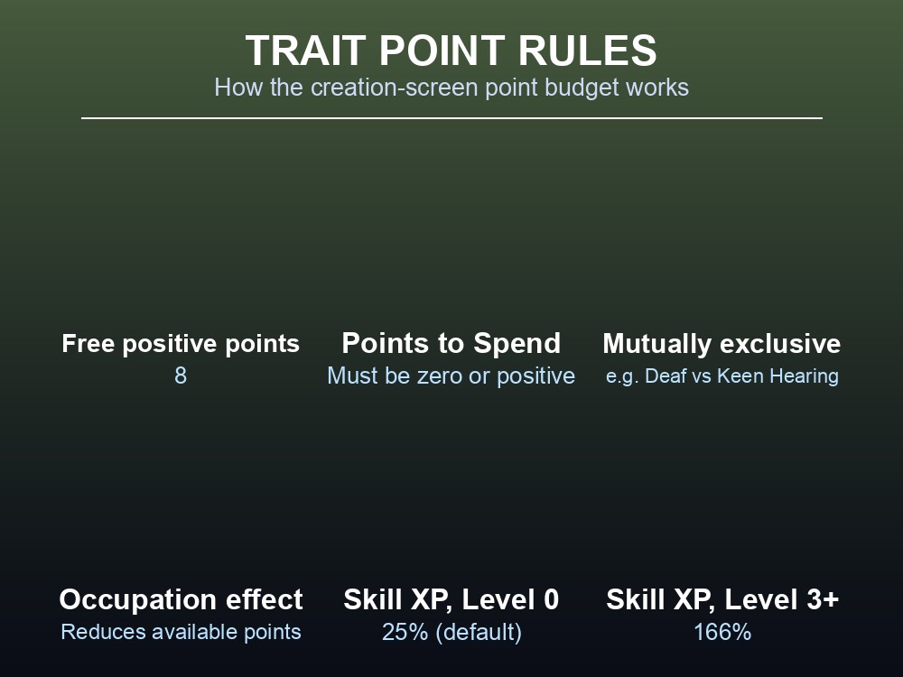 Project Zomboid trait point cost comparison table
