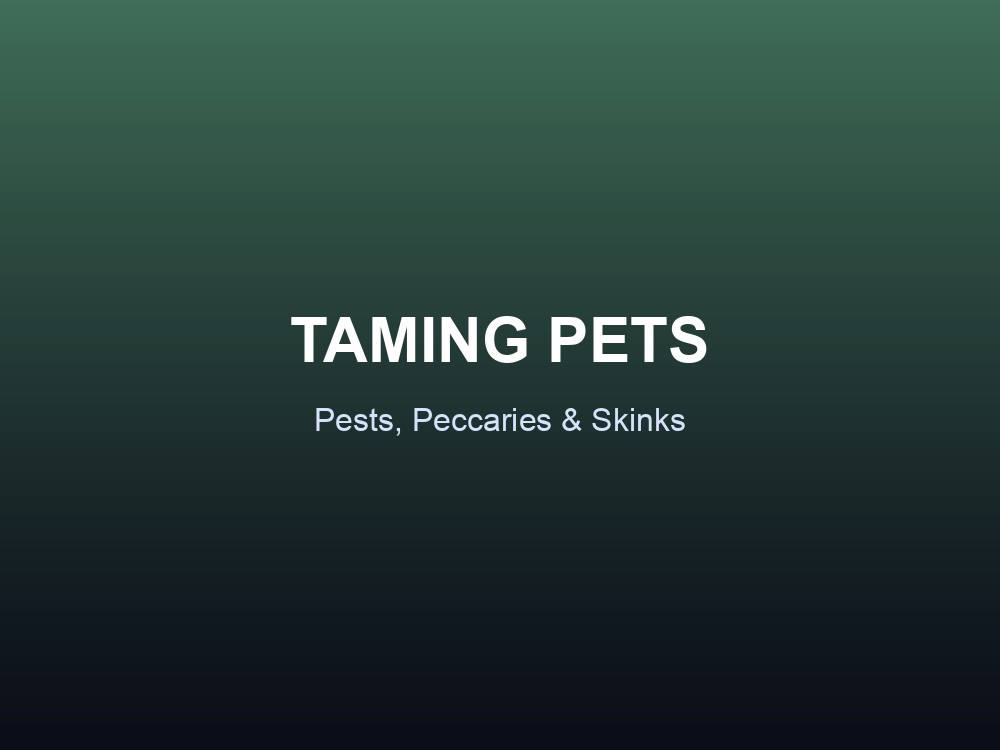 Hero card for taming Pests, Peccaries and Skinks in Abiotic Factor.