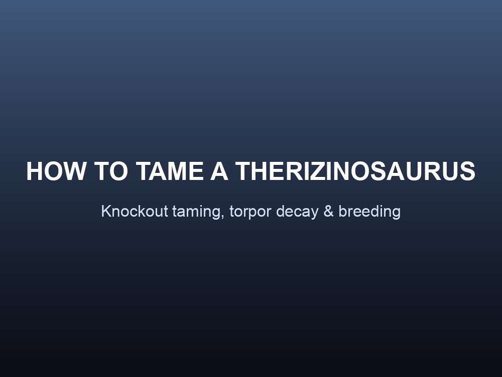 A Therizinosaurus being knocked out for taming in ARK