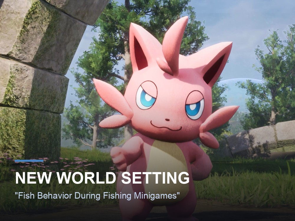 Palworld promotional artwork used to illustrate the new fishing World Setting