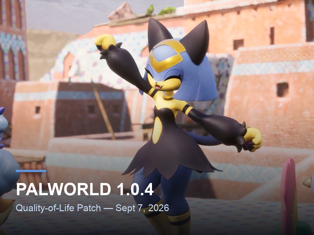 Palworld official Steam marketing artwork, used here as a general patch-cycle hero image.