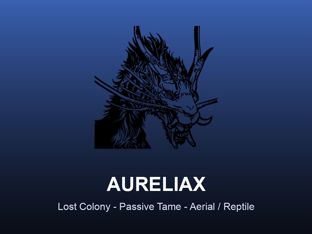 Aureliax, a colossal Chinese-style dragon flying above the frozen peaks of Arat Prime in ARK's Lost Colony DLC