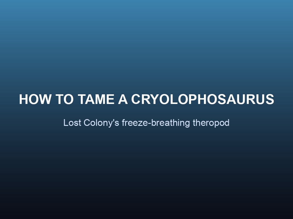 A Cryolophosaurus glowing with its cyan Cryo Liquid sac in a snowy ARK biome