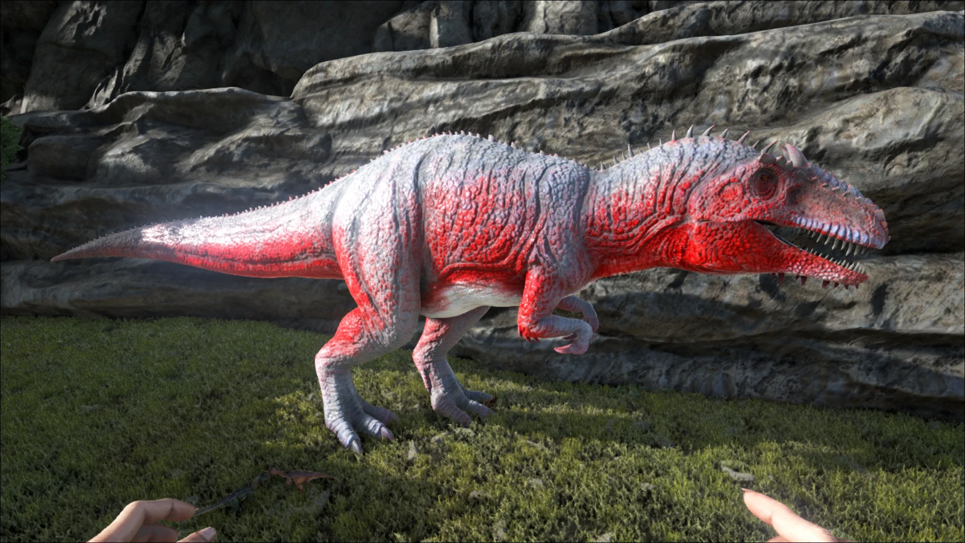 Survivor facing a Rex in ARK