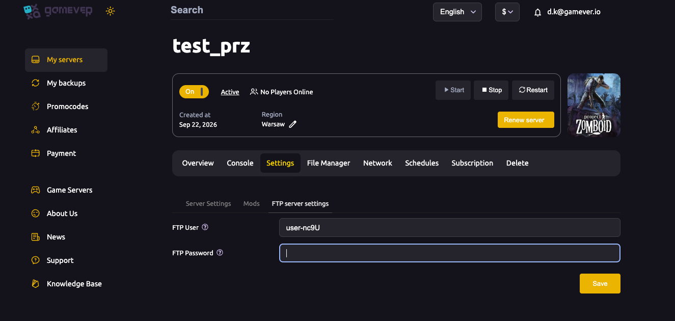 The Project Zomboid FTP server settings