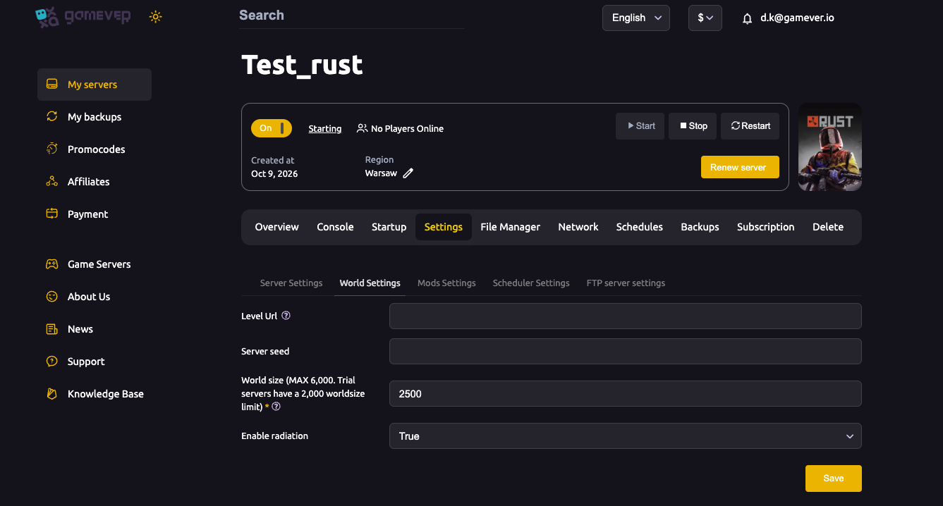 The World Settings sub-tab with Level Url