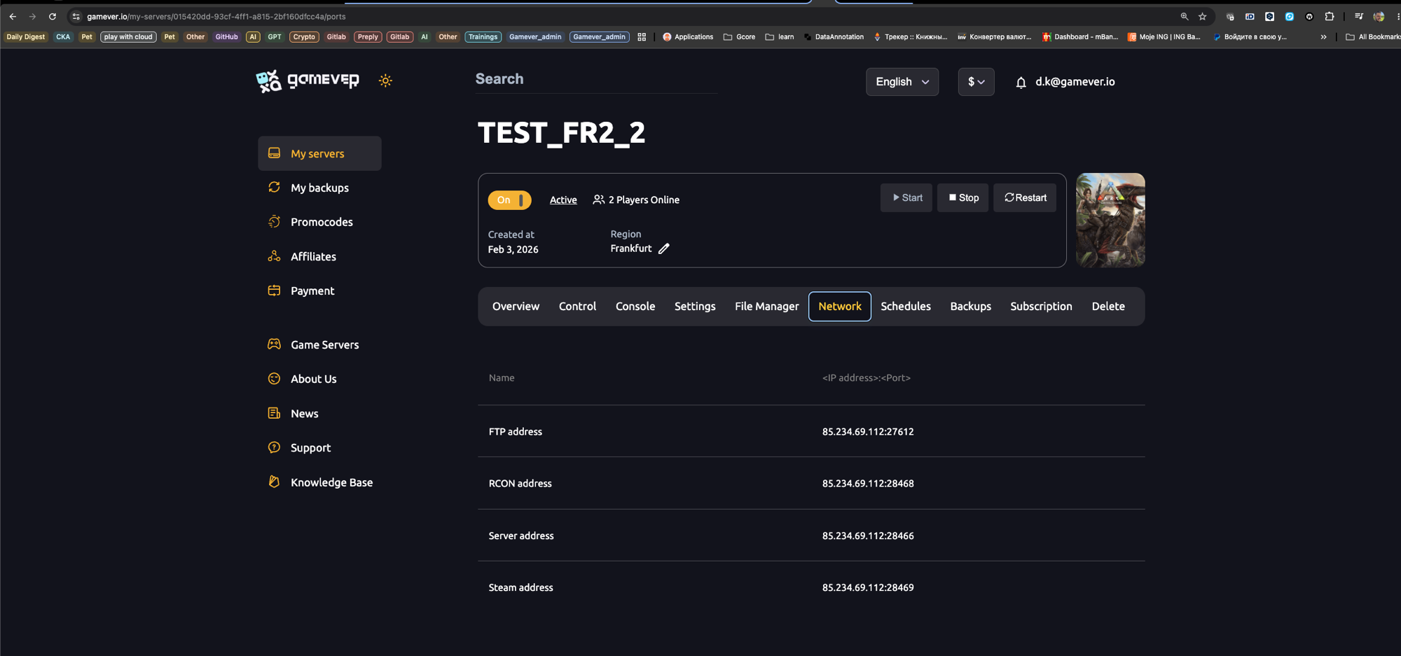 The Schedules tab with a cron-based task in the gamever panel
