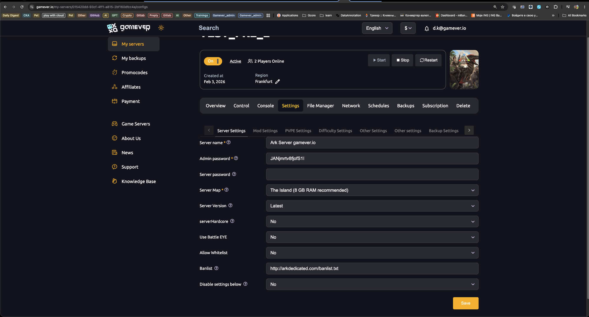 The Use Battle EYE toggle in the gamever Server Settings tab