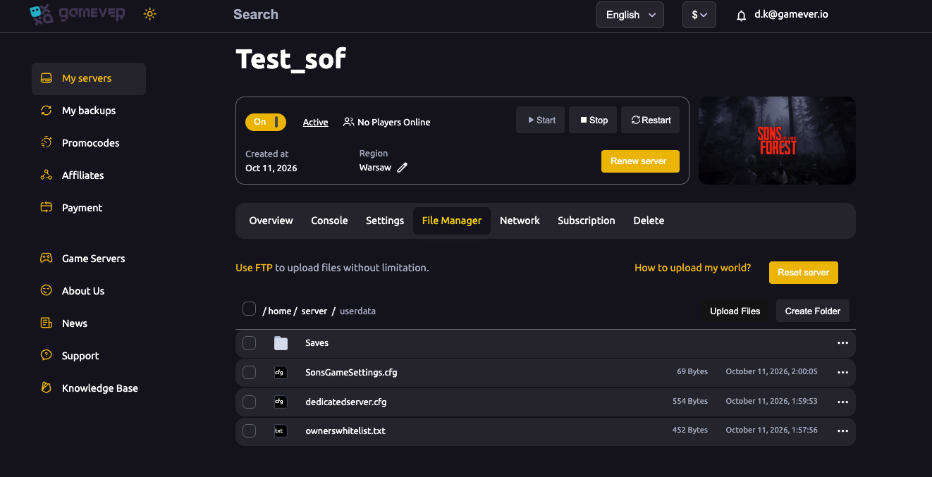 The Sons of the Forest File Manager showing the Saves folder