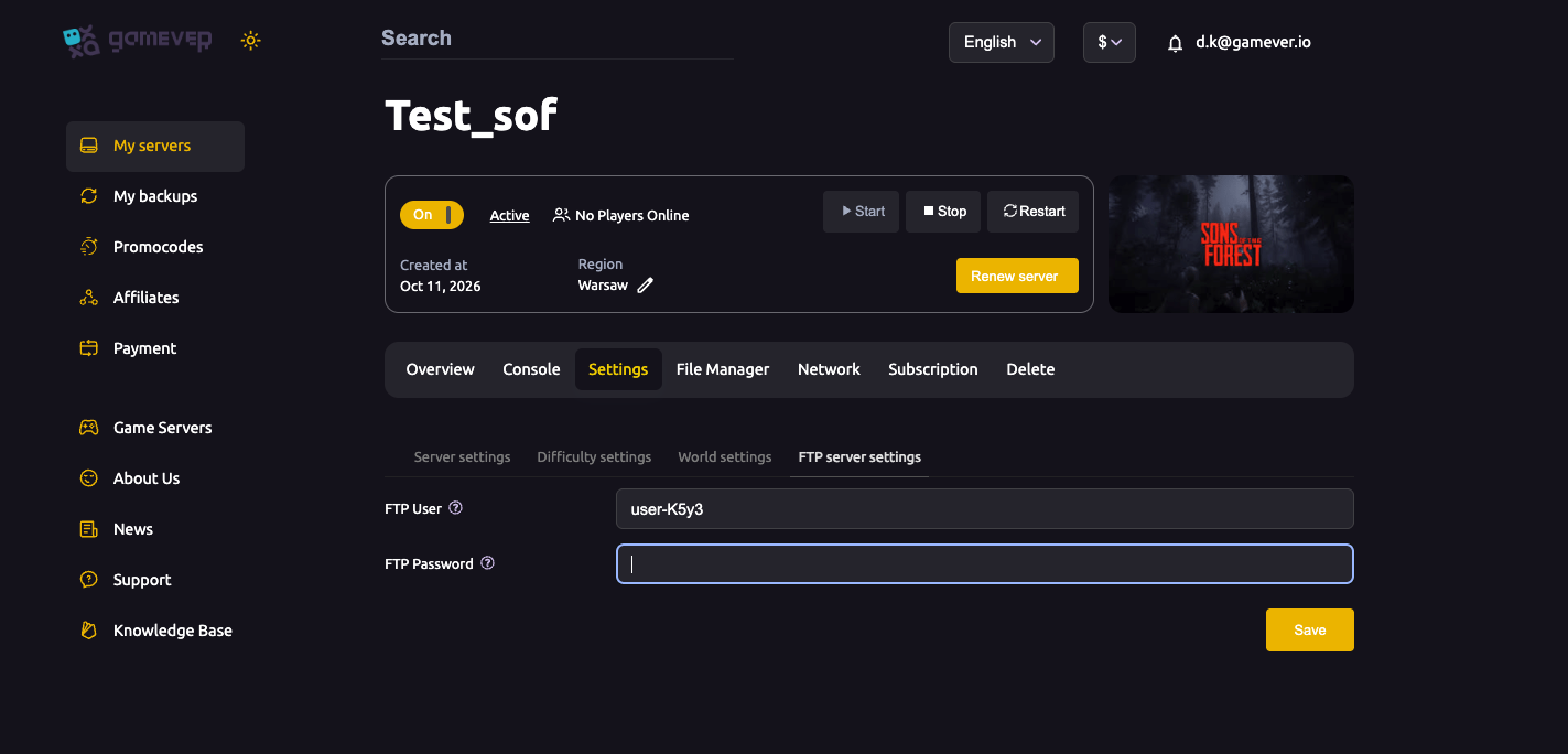 The Sons of the Forest FTP server settings