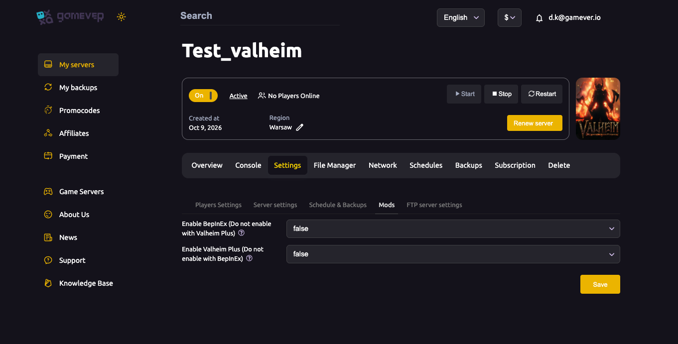 The Valheim Mods sub-tab