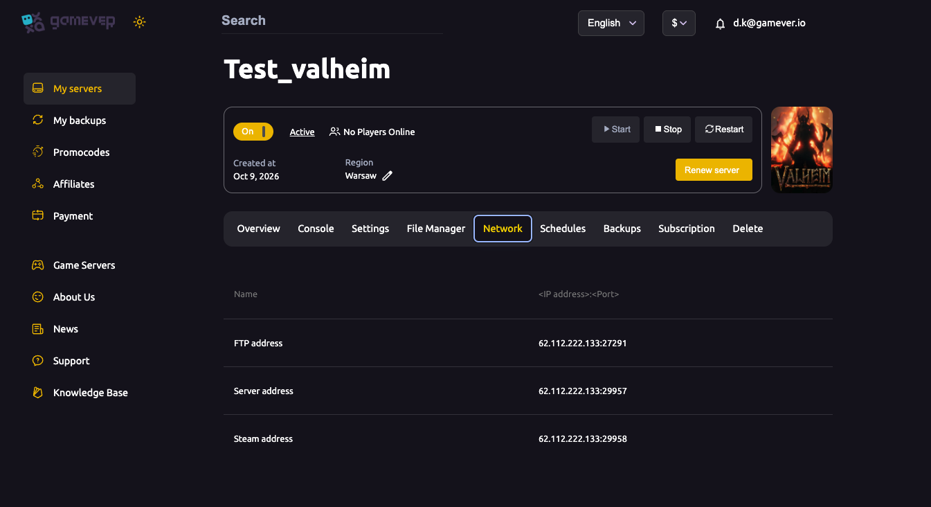 The Valheim Network tab